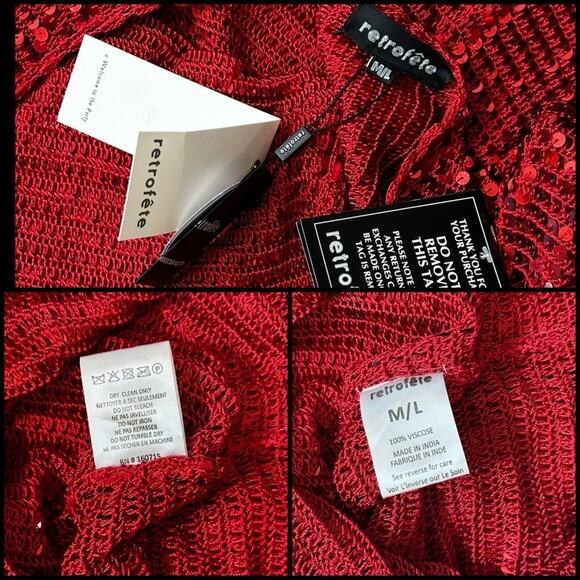 RETROFETE ALEXA SEQUIN HIGH SLIT BODY-CON SEXY RED CROCHET DRESS M/L $775 - Picture 12 of 13